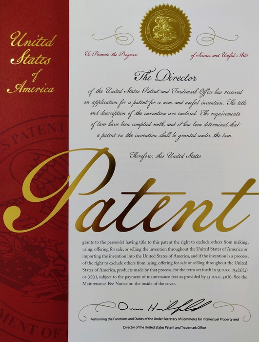 U.S. patent certificate