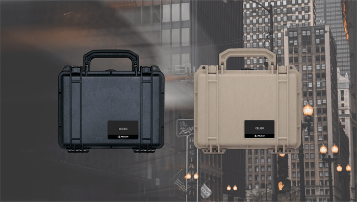 *PELICAN SRITS＜ペリカンソアル＞はブラックケース（左側）orデーザトタン（右側）の2色展開となります。内装、ショルダーはどちらも同じブラックカラーで統一となります。