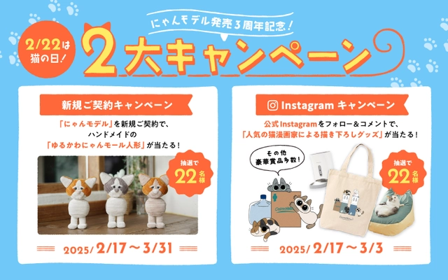 ＜2月22日は猫の日＞ 今年もやるにゃん！猫好き社員による 猫好きのために生まれたウォーターサーバー「にゃんモデル」から、 “オリジナル猫グッズ”が当たる2大キャンペーンをお届け！