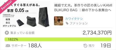 株式会社ニッタ渾身のニッタプレミアムホースレザーを使用した 『KAMIBUKURO designミニマルクラッチバッグ』が Makuake公開初日に目標金額500％以上を超える応援金額達成！