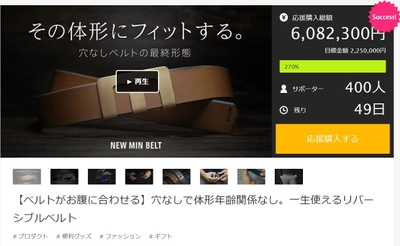 ゴルファーに大人気！Makuakeにて販売の “どんな体系にもフィット！穴のないベルト”「NEW MIN BELT」 　サポーター400名超、支援金額600万円を突破！