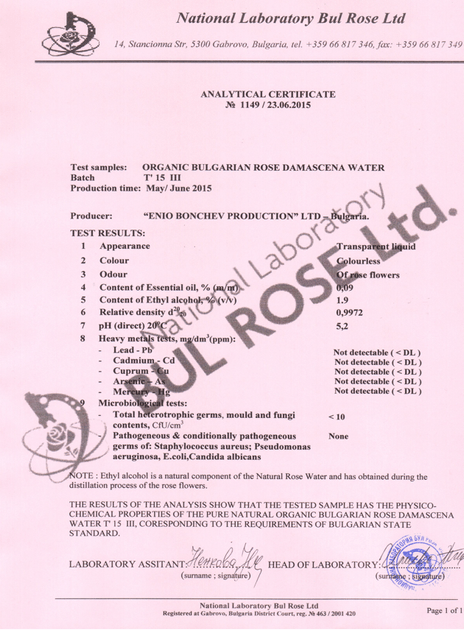 ブルガリア国立薔薇研究所 ローズ試験成績表
