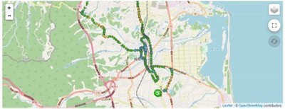 コンソール画面拡大図：地図画面上にレンタカーの走行履歴を表示