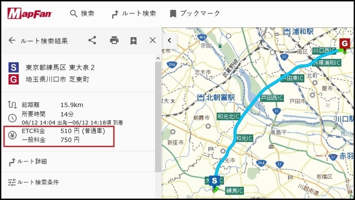 外環道の対距離制料金が適用された料金表示