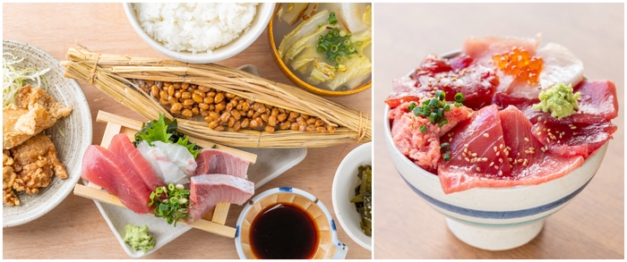 (左)いなほ食堂定食／(右)トロとろとろ丼