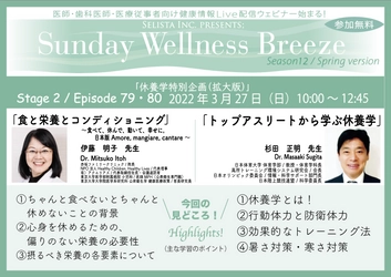《医師・歯科医師・薬剤師向け無料Zoomオンラインセミナー》 伊藤 明子先生(医師)と杉田 正明先生(日本体育大学教授)による 『休養学特別企画(拡大版)』開催