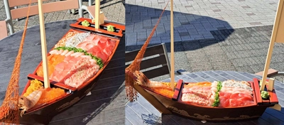 ＼デカ盛り！全長65cm、総重量2.1kgの船盛海鮮丼が登場！／ 駿河湾沼津サービスエリア上り線内 「おさかな丼屋とと丸食堂」で夏休みにデカ盛りメニューとして GWに続き「駿河湾沼津出港丼」を販売