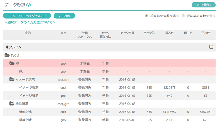 データインポート画面