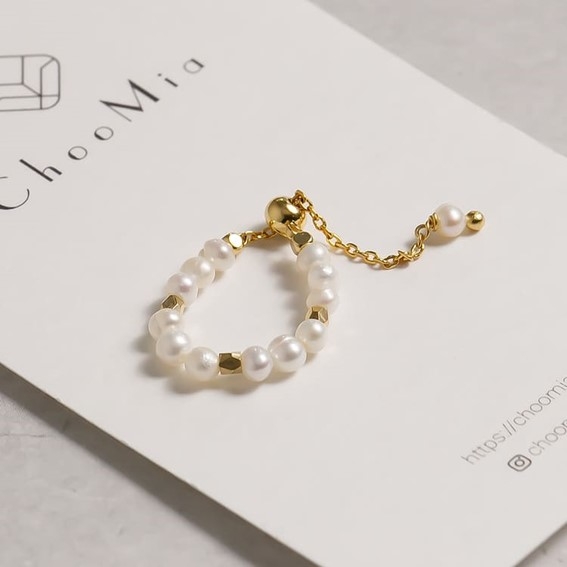 【18K】天然淡水バロックパールチェーンリング