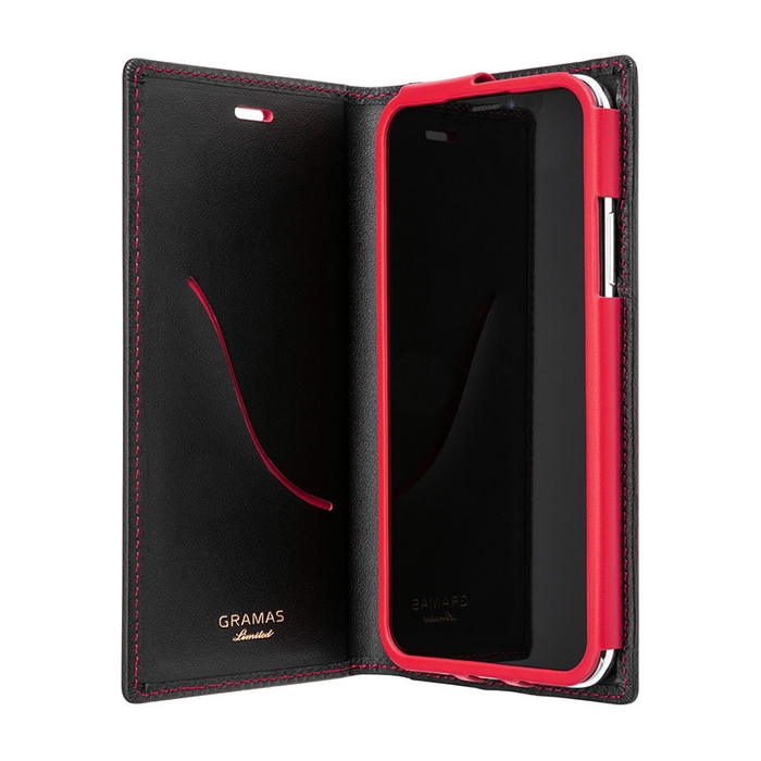 グラマス 手帳型レザーケース(ブラック×レッド)内側