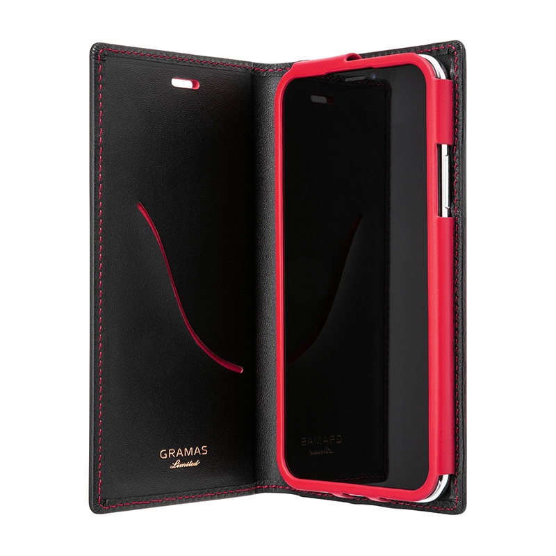 グラマス 手帳型レザーケース(ブラック×レッド)内側