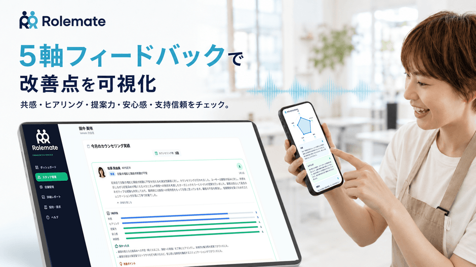 ロールプレイ後は5軸評価で改善点を可視化