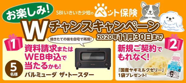 SBIいきいき少額短期保険 ペット保険Wキャンペーン