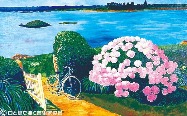 「青い自転車」 油彩