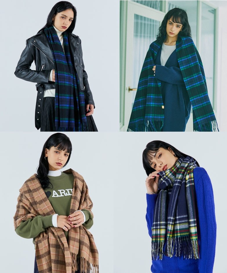 【ネックアイテム】ミエル（miel）カシミヤ100％チェック ストール【公式ムーンバット】 レディース メンズ ウォッシャブル 洗える カシミヤ