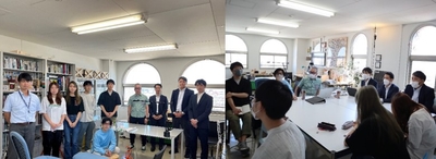 （左）学生とアクア株式会社の社員、（右）キックオフミーティングの様子