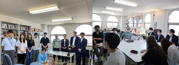 (左)学生とアクア株式会社の社員、(右)キックオフミーティングの様子