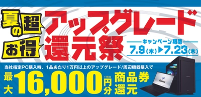 対象iiyama PCご購入時のアップグレードや周辺機器のご購入で最大16,000円分相当を還元する「夏の超お得 アップグレード還元祭」を7月9日から7月23日までの期間限定で開催