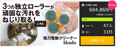 Makuakeの目標金額400％達成