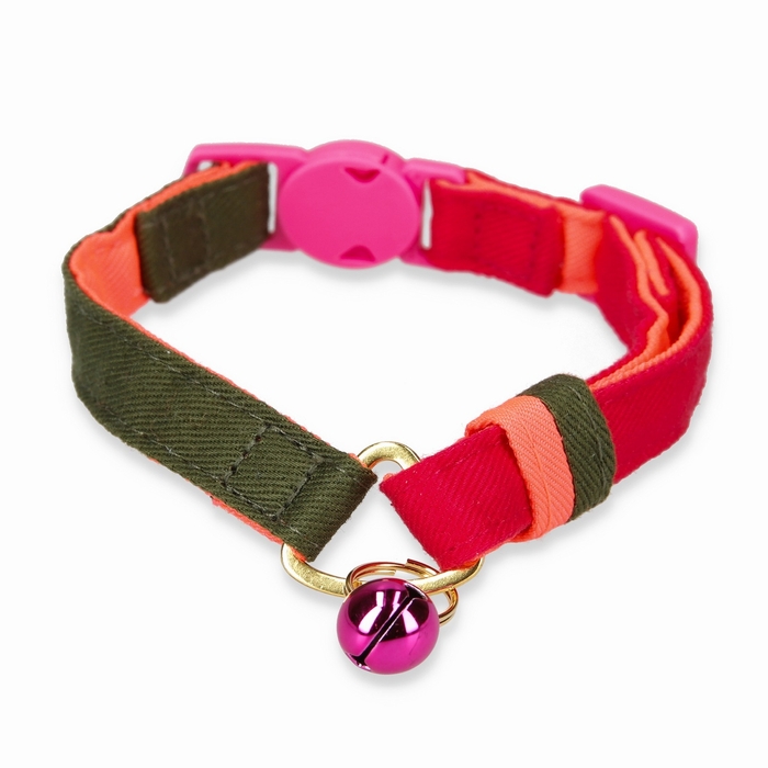 ねこにやさしいVネック首輪 プレーン(カーキ/ビビッドピンク)