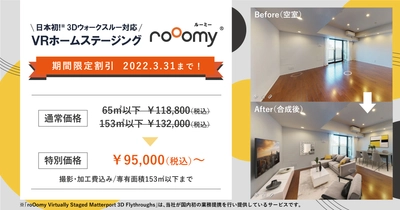 バーチャルホームステージング「roOomy(ルーミー)」 期間限定 割引キャンペーンを3月31日まで実施