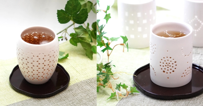 しずく彫り 樽型タンブラー「六角」&フリーカップ「花火」