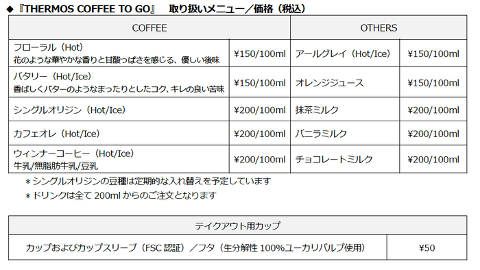 取り扱いメニュー／価格(税込)