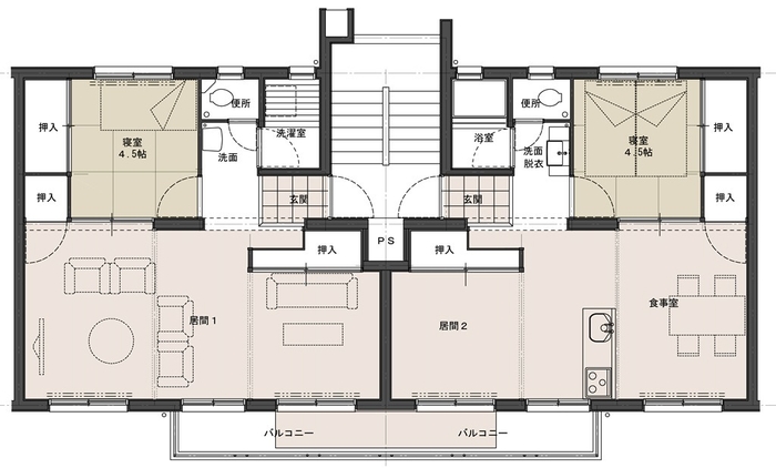 大きな開放空間（ヨコ）でのびのび子育て住宅