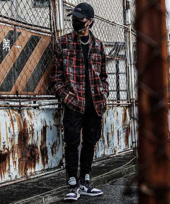 Pasting Logo Plaid Shirt(レッド)