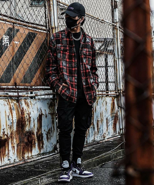 Pasting Logo Plaid Shirt(レッド)