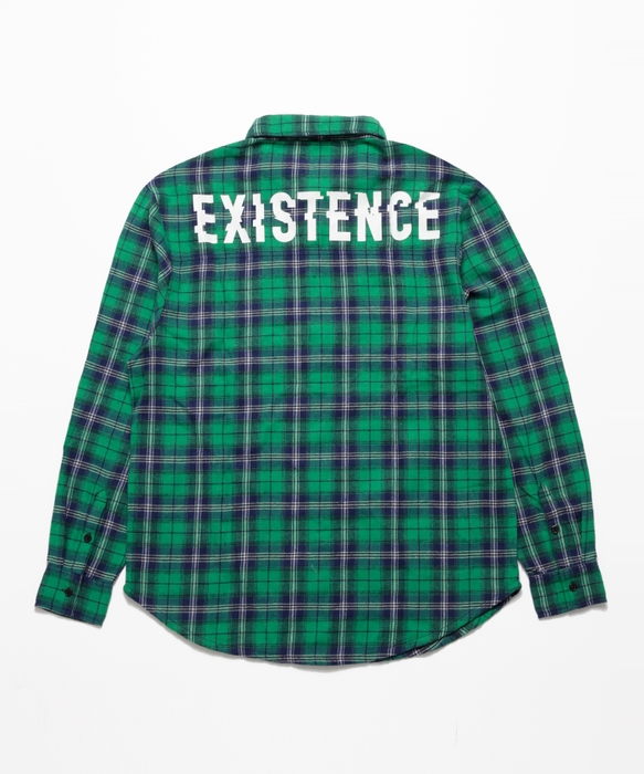 “EXISTENCE” CHECK SHIRTS green　後