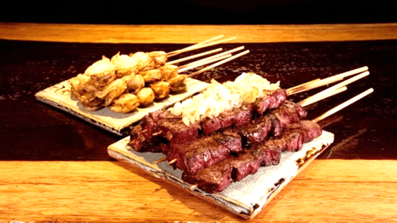 ホタテ串・牛ハラミ串