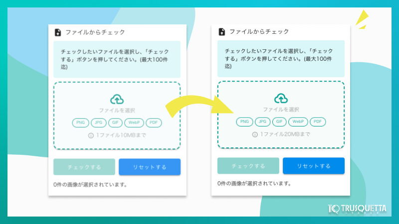 【お年玉企画】広告表現チェックツール「TRUSQUETTA」アップロード容量が2倍(10MB→20MB)に。資料分割・圧縮の手間を削減