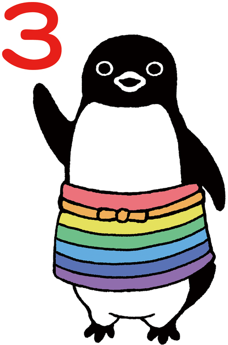 虹のエプロンのペンギン