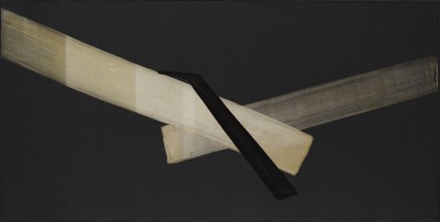 《朝ぼらけ》1960年頃 90.0×177.0cm 墨、銀泥、カンバス(撮影:尾見重治、大塚敏幸)
