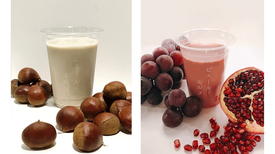 左：「マロン ソイミルク」600円（税抜）　右：「ぶどう＆ザクロ　スムージー」600円（税抜）