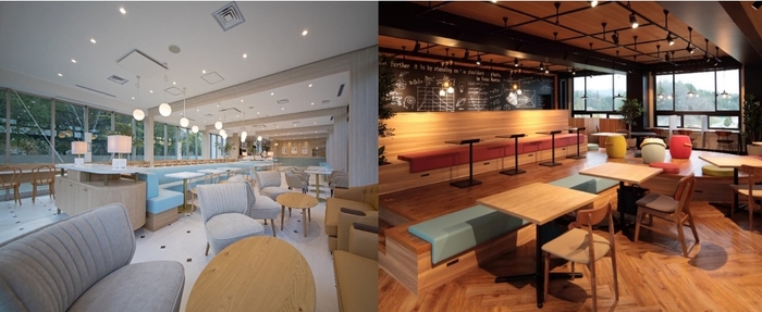 地域密着型カフェ「杜cafe+ku」(左)、アクティブラーニング推進施設「TERACO LAB.」(右)