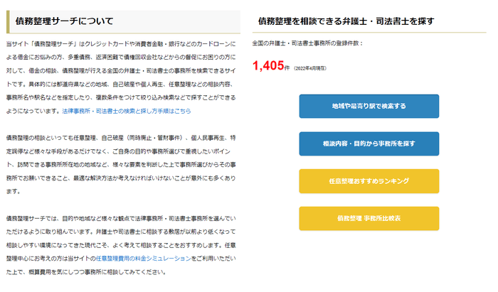 債務整理サーチの法律事務所・司法書士事務所の登録件数