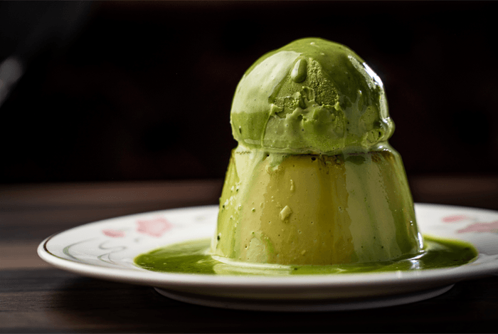 自家製 抹茶プリンのアイスクリーム乗せ