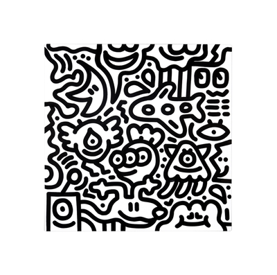 Mr.Doodle「Black & White #18」キャンバス・アクリル　100.0×100.0cm　落札予想価格300～400万円