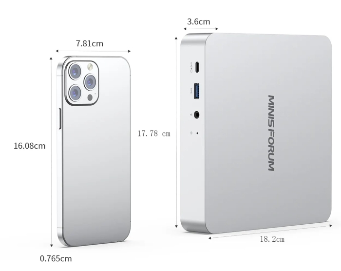 iPhone との比較 (Mac Miniより一回り小型)