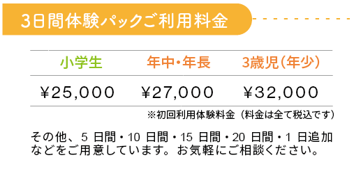 3日間体験パックご利用料金