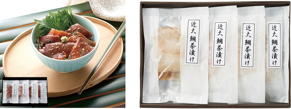 近大マグロ漬け丼セット(左) 近大鯛茶漬けセット(右)
