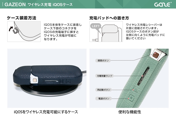 「GAZEON ワイヤレス充電IQOSケース」特長
