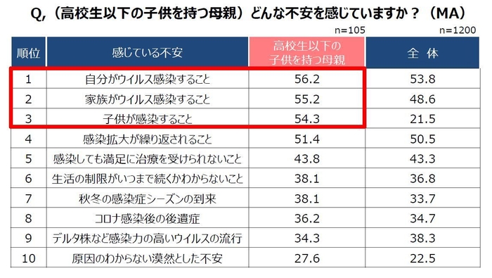 (高校生以下の子供を持つ母親) Q.どんな不安を感じていますか?