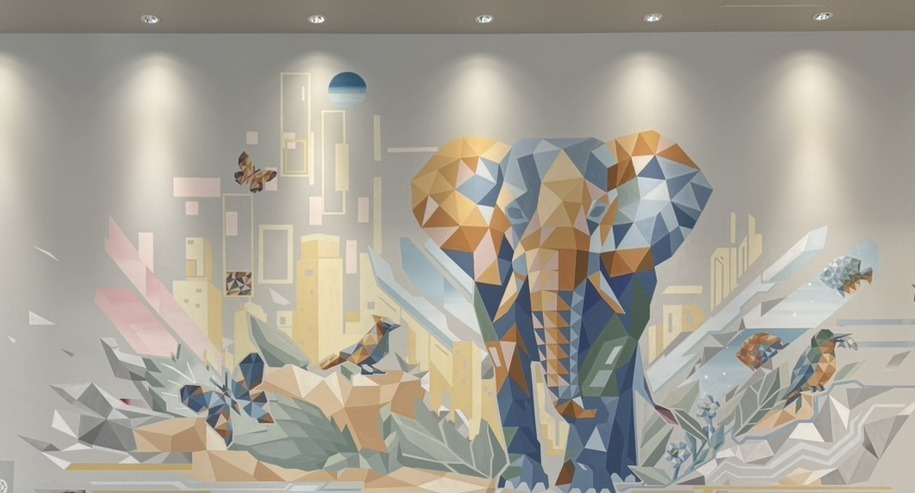 新店舗内の壁面アートワーク