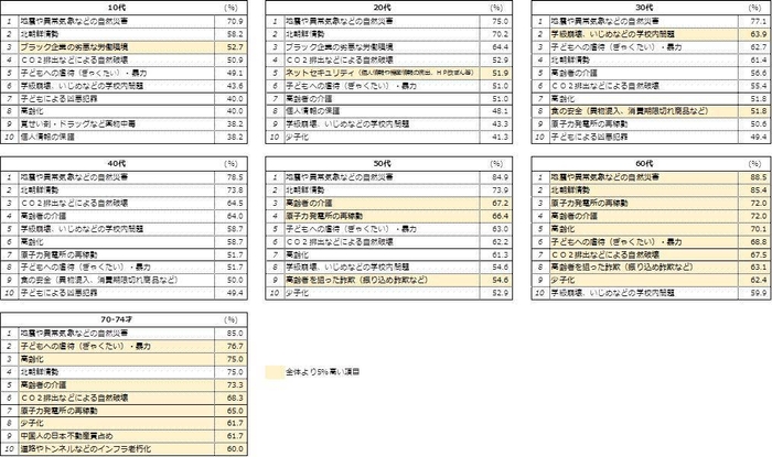 図2：「年代別心配に思うこと」