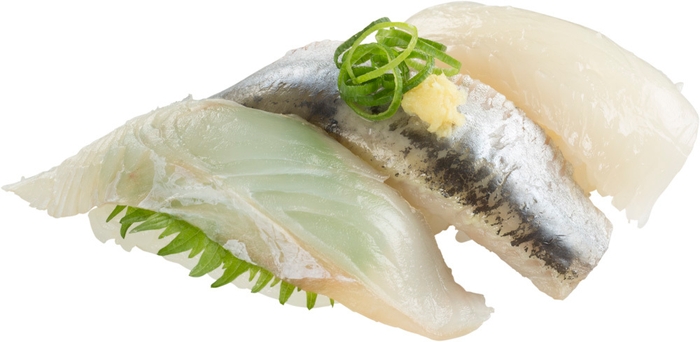 天然魚3貫盛り(ひらめ・いわし・むらさきいか)