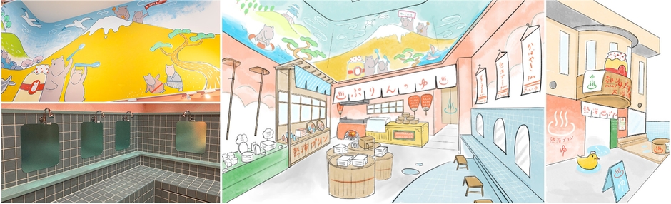 “レトロな大浴場”がテーマの「熱海プリン」の世界観で溢れる店内外　※イメージ含む