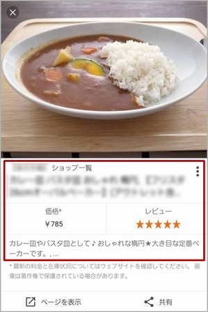 【アイレップ：図1】「カレー皿」で検索した際の検索結果表示例